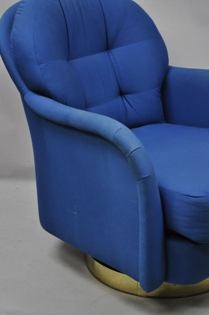 Milo Baughman for Thayer Coggin Swivel Tilt Blue Upholstered Club Lounge Chair