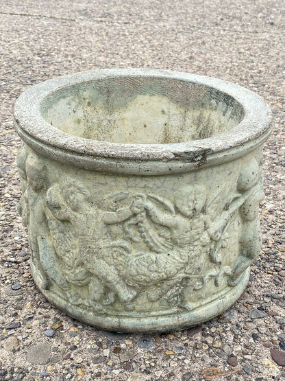 Henri Studio Concrete Cement Small 11" Round Classical Cherub Garden Planter Pot