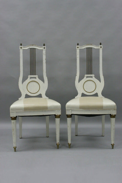 Antique Pair French Empire Neoclassical Louis XVI Harp Lyre Back Side Chairs