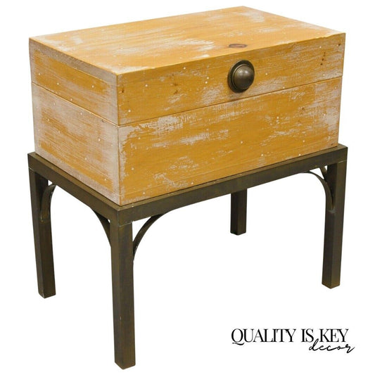 Vintage Small Campaign Style Trunk Chest on Brass Base Accent Side Table