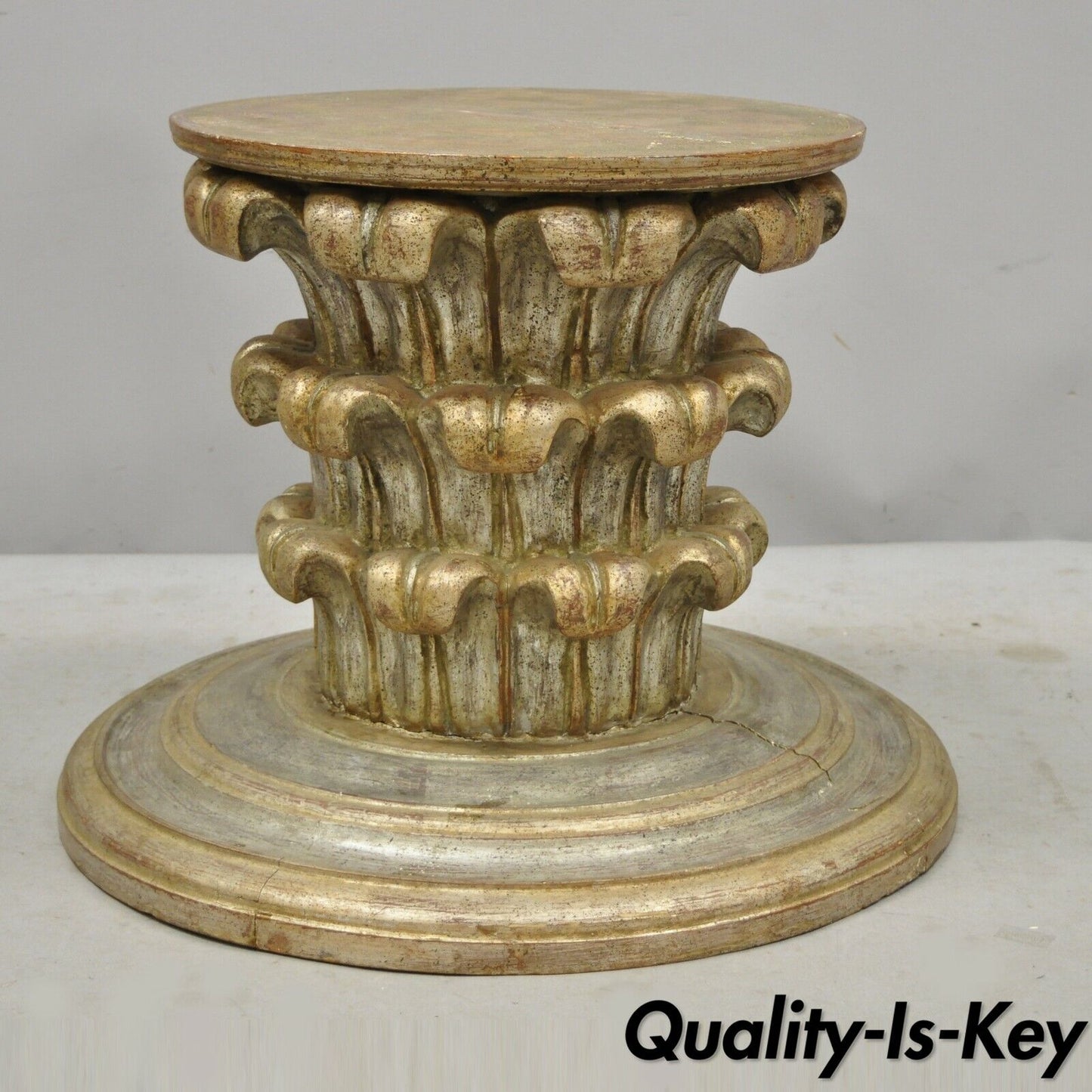 Antique Italian Regency Plume Carved Gilt Wood Pedestal Coffee Table Base