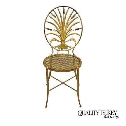 Italian Hollywood Regency Iron Tole Metal Gold Gilt Wheat Sheaf Salvadori Chair