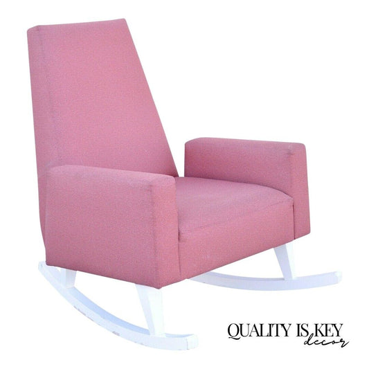 Mid Century Modern Style Wide Frame Sculptural Upholstered Rocker Rocking Chair