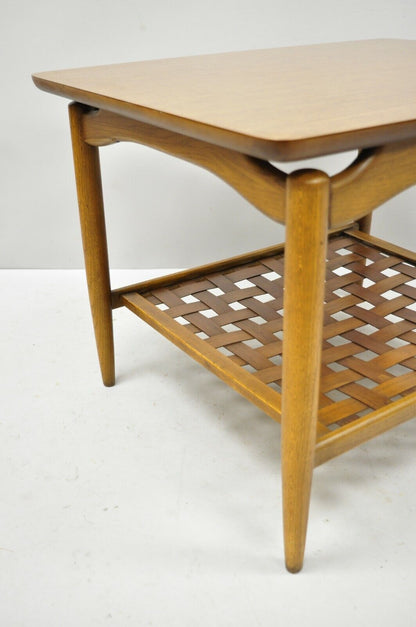 Mid Century Modern Lane Altavista Walnut Woodgrain Laminate Lattice End Table