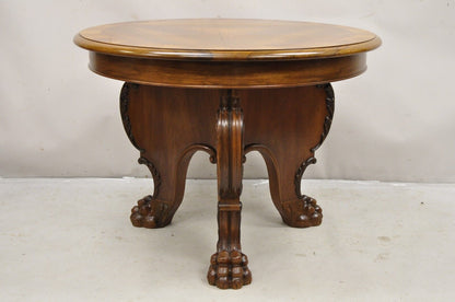 Antique German Renaissance Revival Carved Walnut Paw Feet Round Center Table