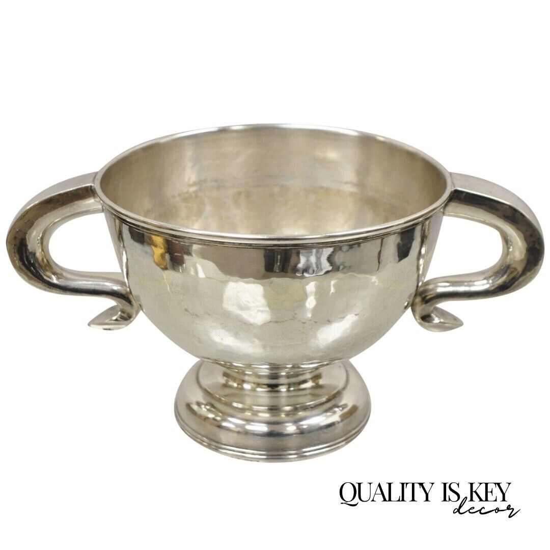 Antique Regency Silver Plated Thick Twin Handle Hand Hammered Trophy Cup Bowl