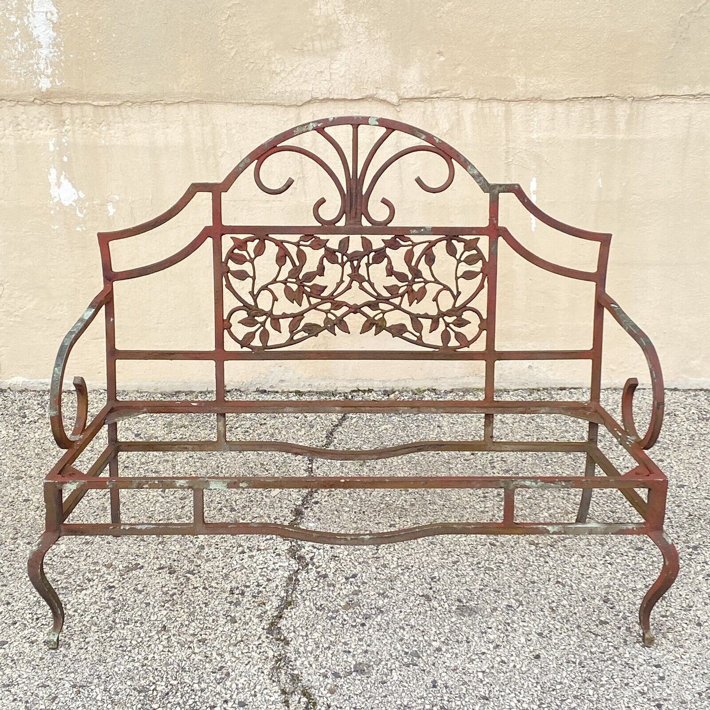 Vintage French Art Nouveau Style Leafy Vine Cast Aluminum Garden Patio Bench