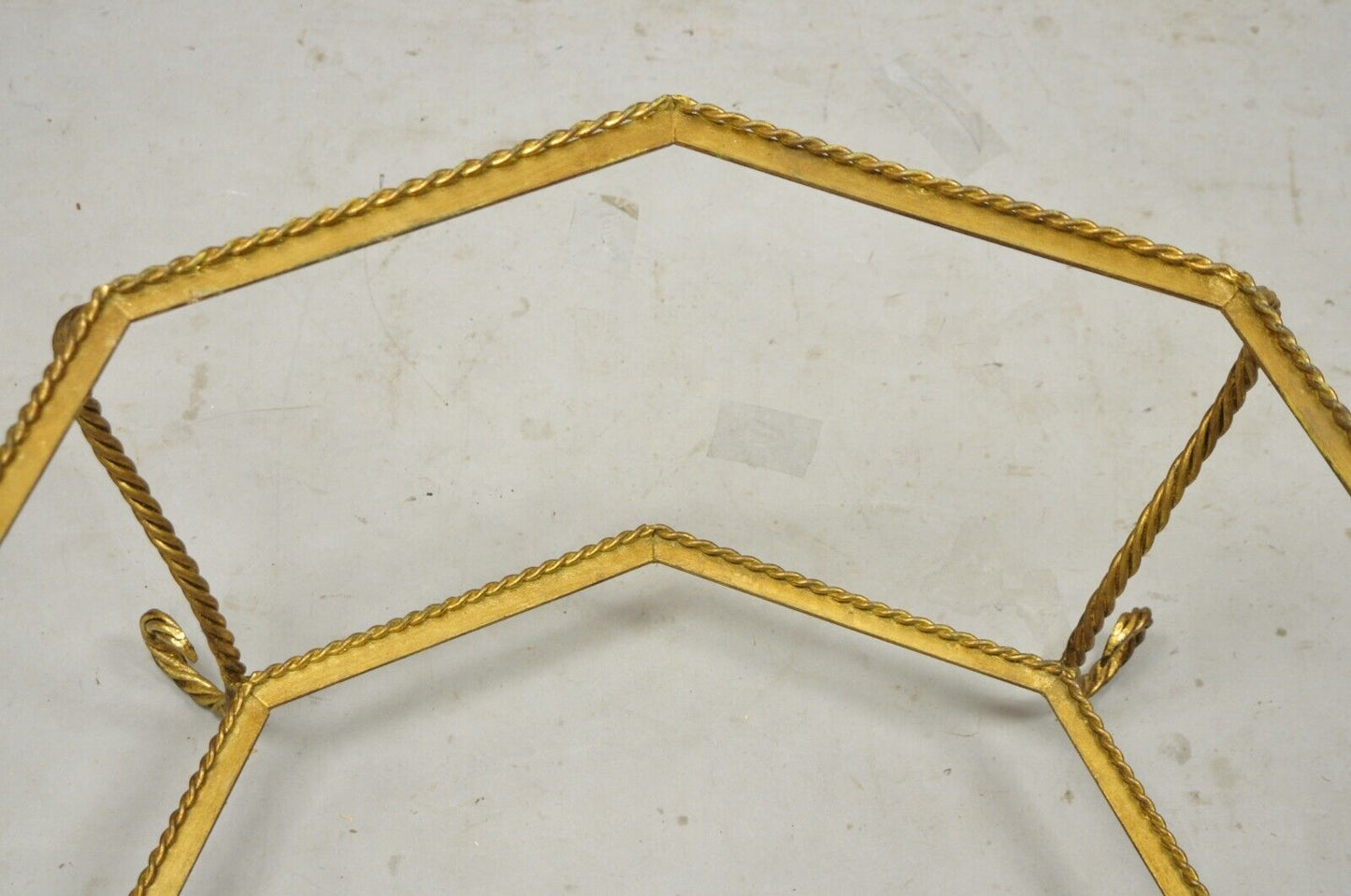 Vintage Italian Hollywood Regency Gold Gilt Iron Rope Metal Coffee Table Base