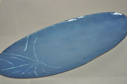 Vintage Mid Century Modern Blue Porcelain Enamel Copper 10" Oval Trinket Dish