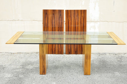 Kagan Lacquered Rosewood and Brass Cantilever Glass Top Extension Dining Table