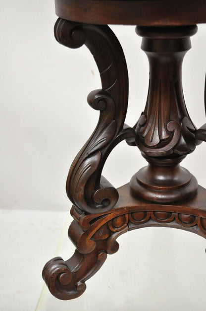 Antique 19th C. Carved Walnut Victorian Adjustable Height Pedestal Base Stool