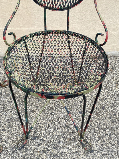 Vintage Victorian Style Small Wrought Iron Camo Paint Garden Patio Chairs Set 4