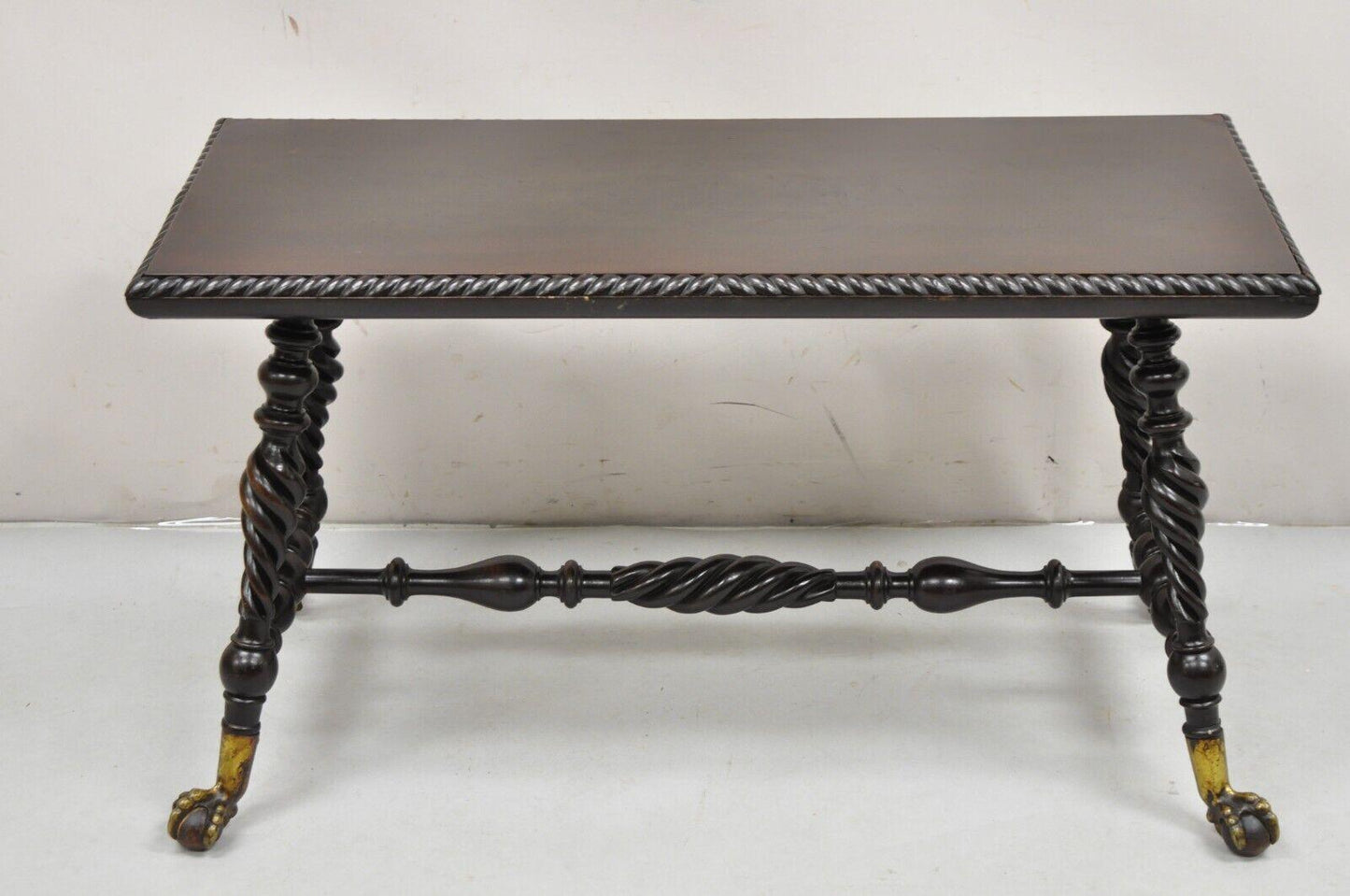 Merklen Brothers Victorian Barley Twist Mahogany Ball & Claw Coffee Table Bench