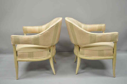 Pair T.H. Robsjohn-Gibbings Style Barrel Back Mahogany Lounge Club Chairs