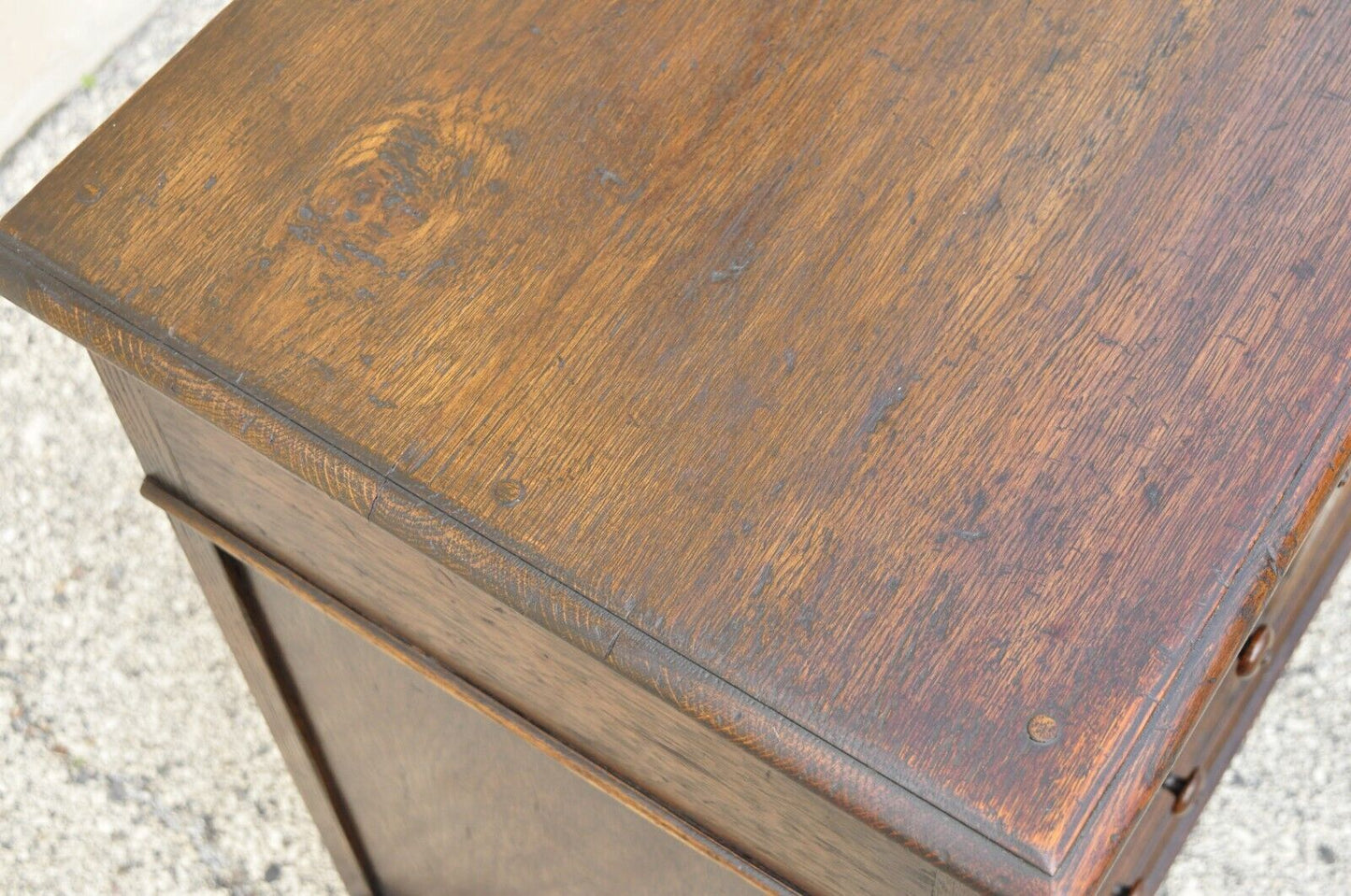 Antique Oak Jacobean Style Carved Wood Chest of Drawers Low Chest Dresser