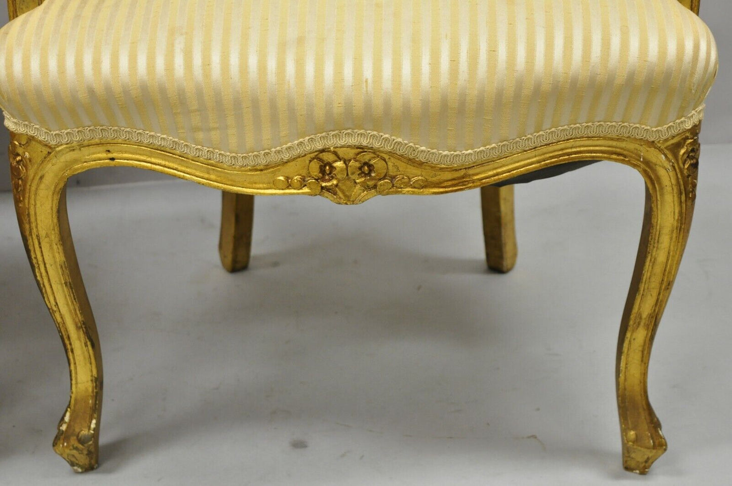 French Louis XV Style Gold Gilt Fauteuil Arm Chairs to Refinish DIY - a Pair