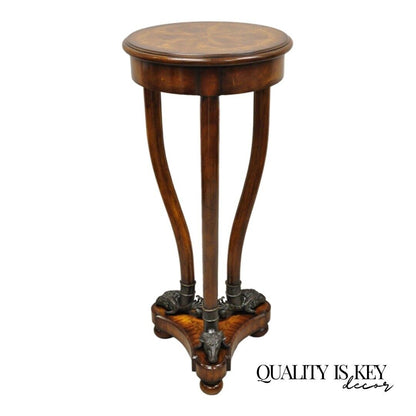 Theodore Alexander Regency Style Mahogany Pedestal Plant Stand with Bronze Rams