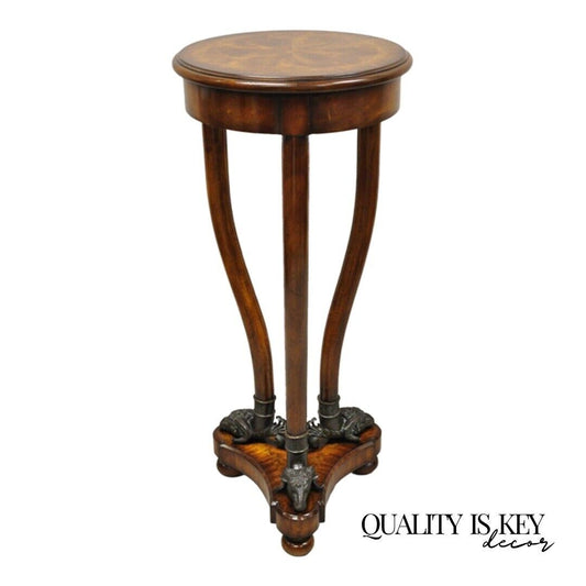 Theodore Alexander Regency Style Mahogany Pedestal Plant Stand with Bronze Rams