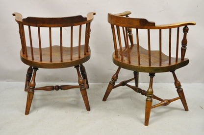 Antique Windsor Colonial Style Pine Wood Spindle Pub Arm Chairs - a Pair