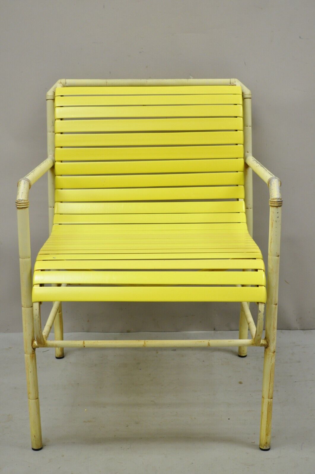 Vintage Faux Bamboo Aluminum Yellow Hauser Pool Patio Dining Chairs - Set or 4