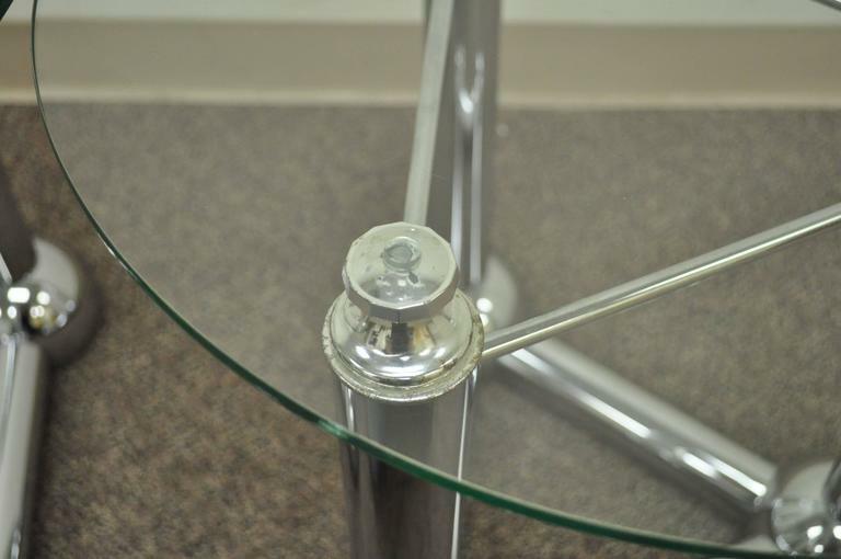 Pair Mid Century Modern Chrome Ball Orb Atomic Era Round Glass Side End Tables