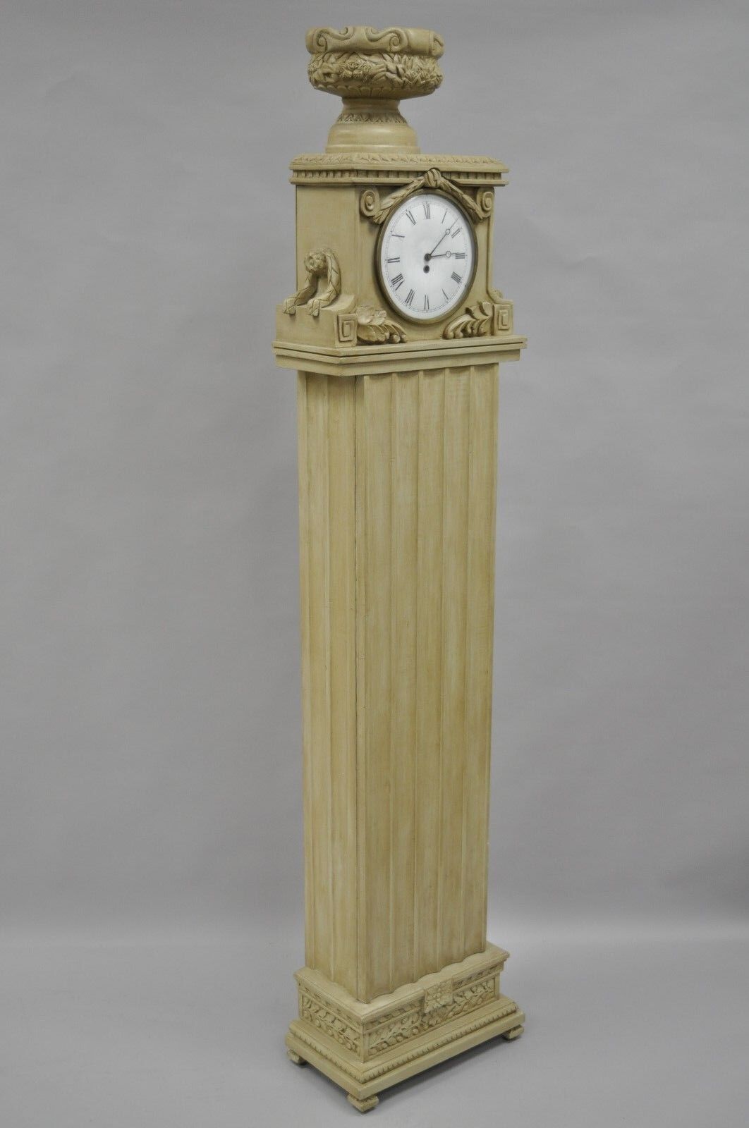 72" French Regency Empire Style Cream Painted Grandfather Case Standing Clock