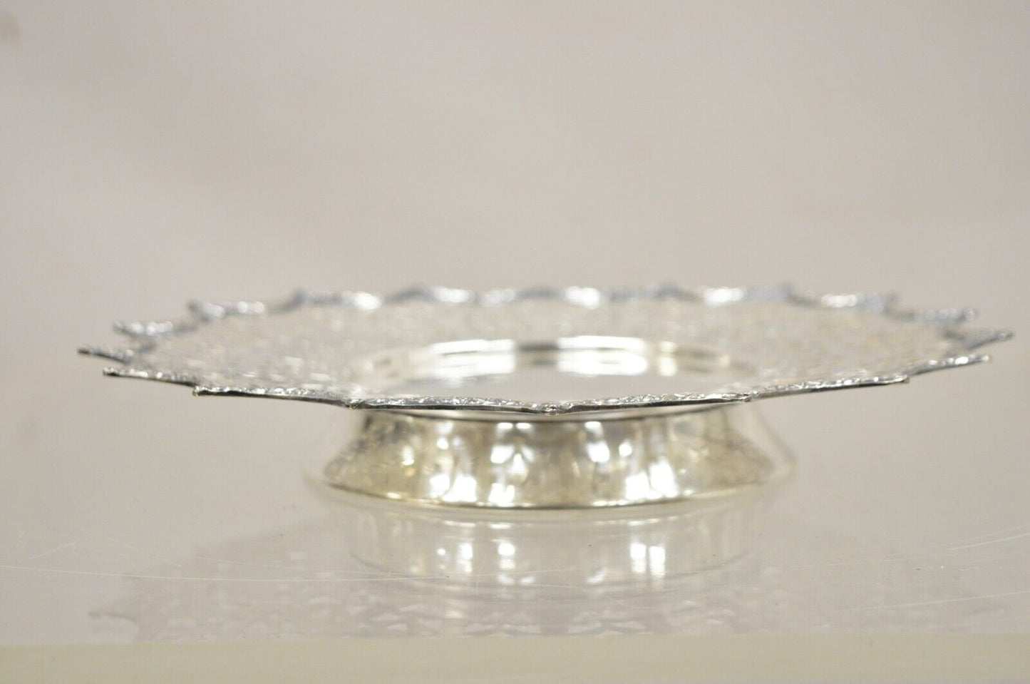 Victorian Silver Plated Draped Rim Small Footed Trinket Dish Platter Tray