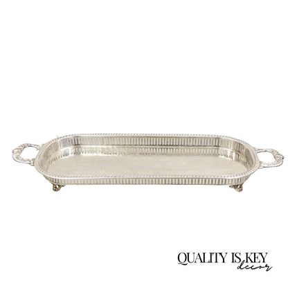 Vintage Regency Silver Plated Narrow Oval Serving Platter Tray with Gallery