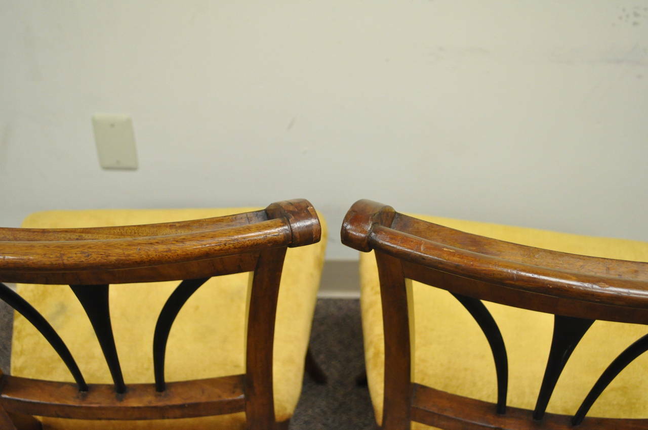 Pair of 19th C Biedermeier Ebonized & Burl Walnut Curule Base Side Accent Chairs