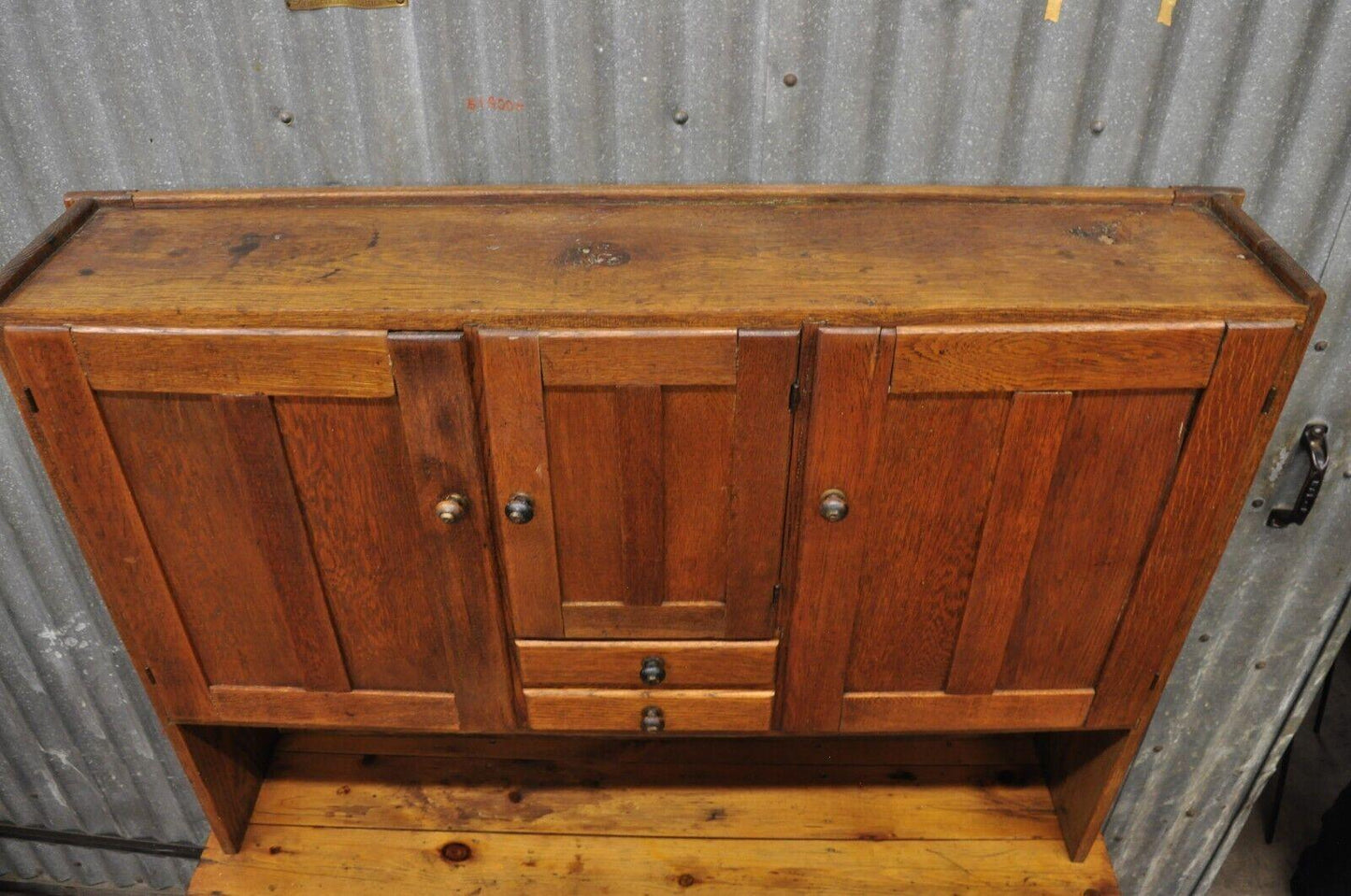 French Country Provincial Oak Wood Chestnut Kitchen Cupboard Hutch Cabinet