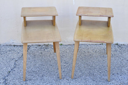 Vintage Heywood Wakefield Birch Maple Champagne Step End Tables - a Pair