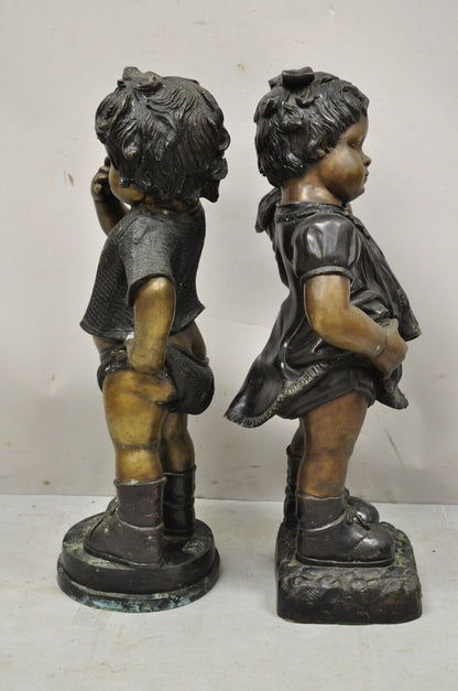 Cast Bronze Victorian Style 29" Little Boy and Girl Statue Figure - a Pair