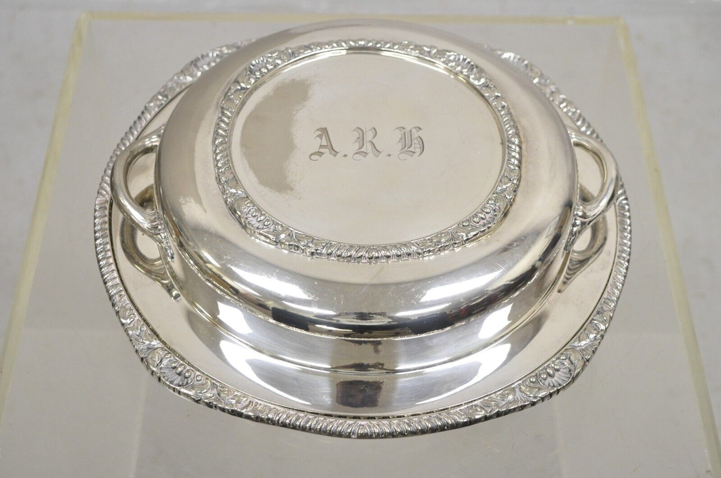 Vintage English Victorian EPC Silver Plated Lidded Dome Serving Platter Engraved