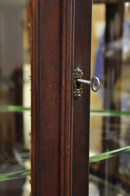 Antique Mahogany Victorian Bow Front Glass Corner Curio Cabinet Display Vitrine