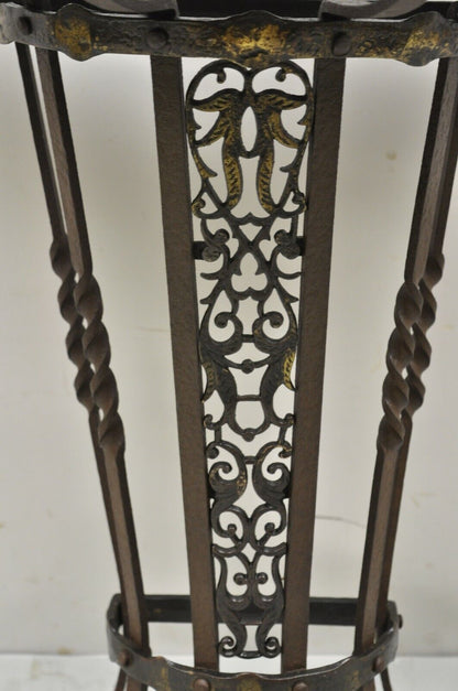 Art Nouveau Wrought Iron Demilune Marble Top Console Hall Table atr Oscar Bach