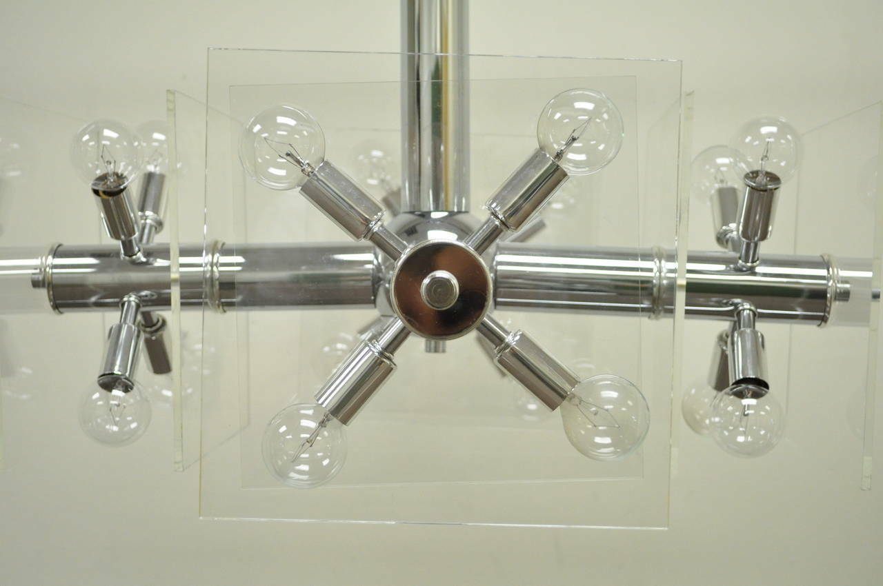 Mid Century Modern Chrome and Lucite Sputnik Orb Chandelier Light Fixture