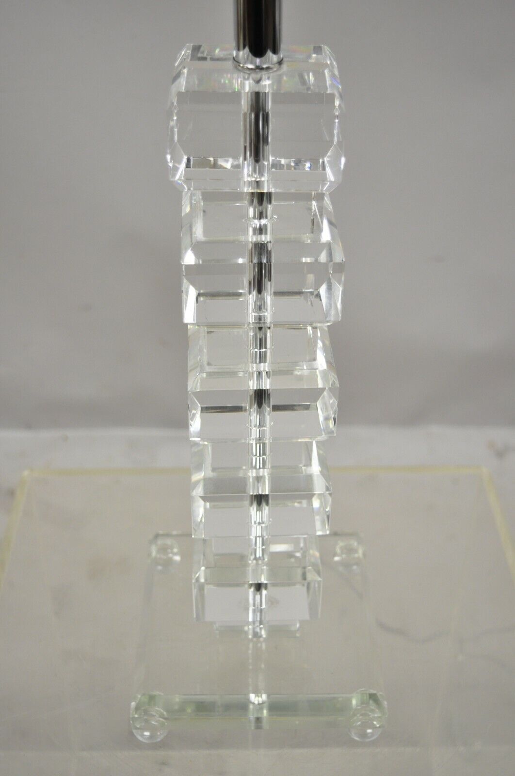 Mid Century Modern Stacked Lucite Acrylic Ice Cube Column Table Lamp with Shade