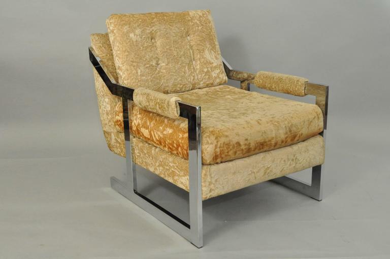 Mid-Century Modern Carsons Chrome Flat Bar Club Lounge Chair after Milo Baughman