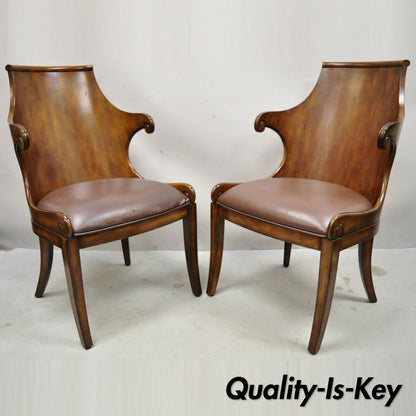 English Regency Empire Style Wood Barrel Back Side Chairs - a Pair