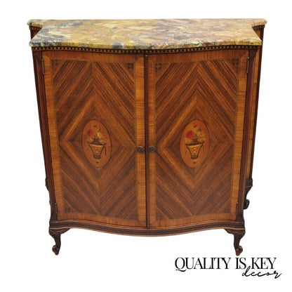 French Louis XV Style Rouge Marble Top Demilune Commode Cabinet with 5 Drawers