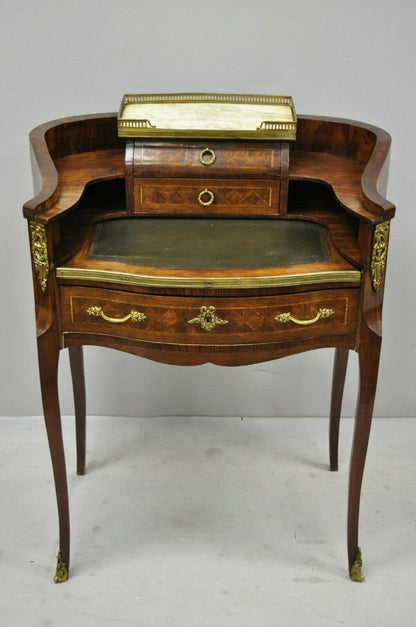 Antique French Louis XV Small Inlaid Petite Demilune Writing Desk Made in France