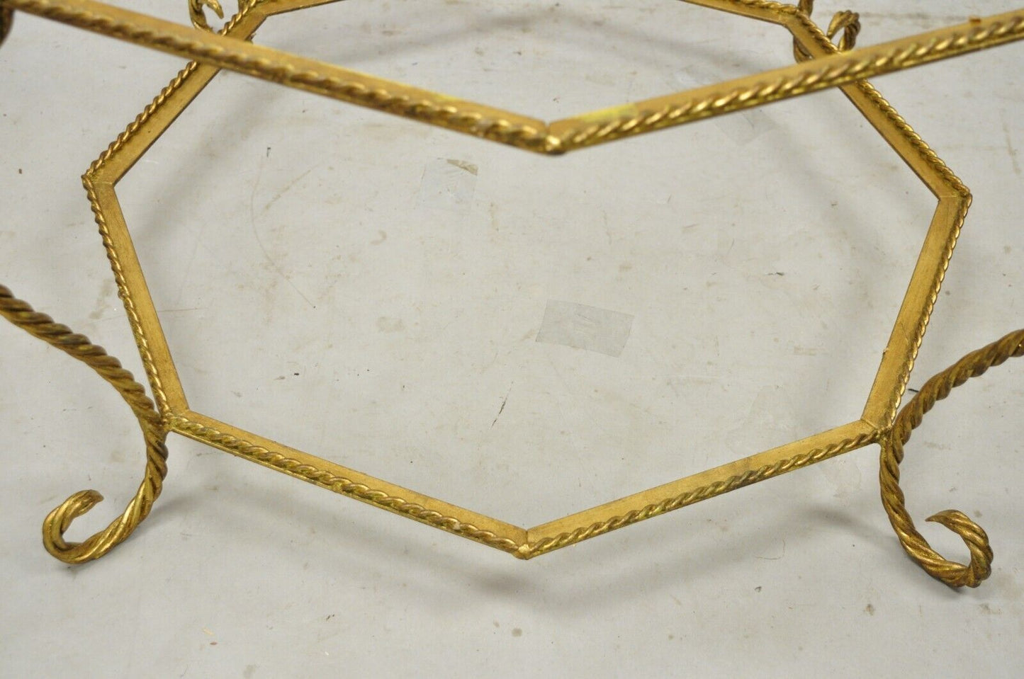 Vintage Italian Hollywood Regency Gold Gilt Iron Rope Metal Coffee Table Base