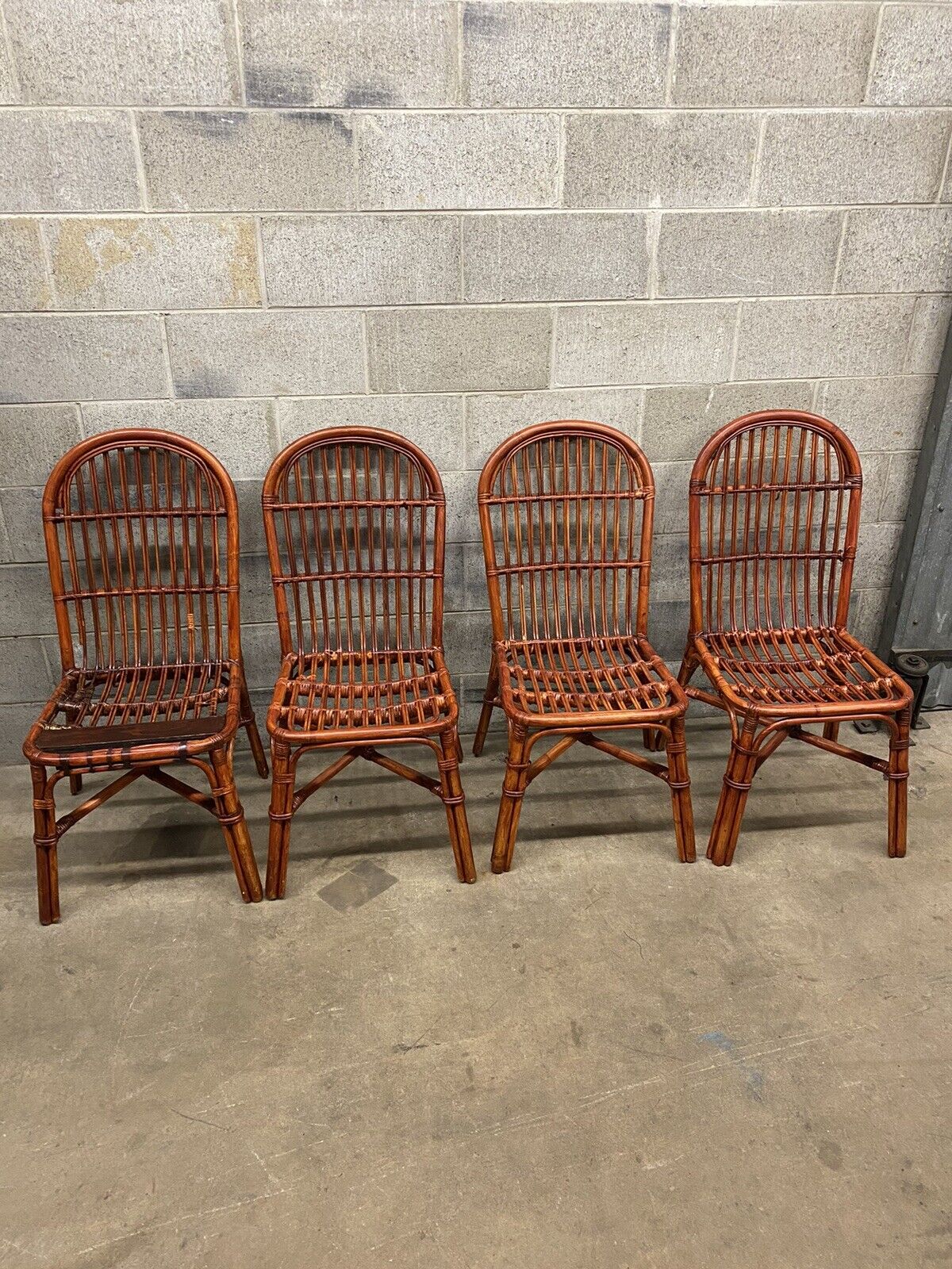 Vintage Hollywood Regency Palm Beach Bamboo Dining Side Chairs - Set of 4