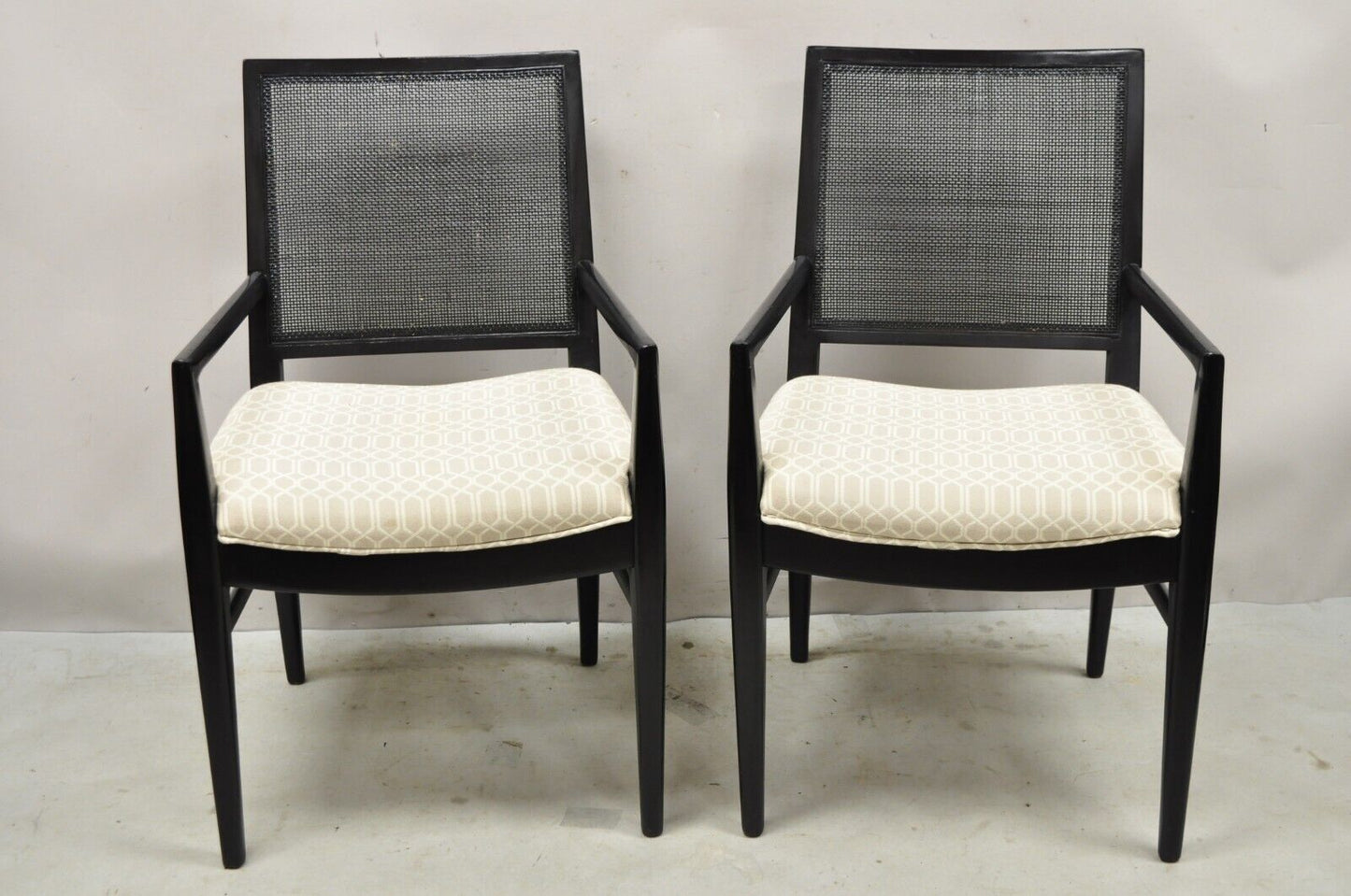 Vintage Mid Century Modern Paul McCobb Style Black Cane Dining Chairs - Set of 6