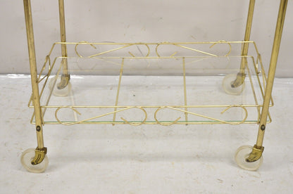 Vintage Mid Century Modern Gold Metal 2 Tier Rolling Bar Tea Cart Server