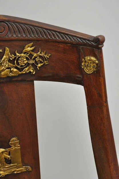 Early 19th Century French Empire Regency Mahogany Side Chair with Bronze Ormolu