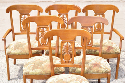 Ethan Allen Legacy Carved Pineapple Maple Wood Dining Chairs - Set of 6