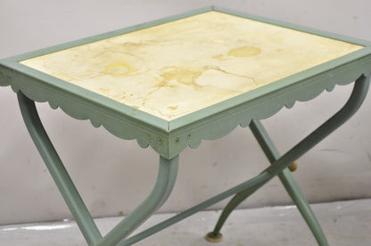Troy Sunshade Hollywood Regency Curule X-Frame Aluminum Patio Side Tables - Pair