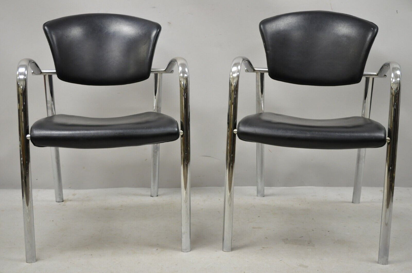 Vintage Italian Mid Century Modern Chrome Sleek Sculptural Arm Chairs - a Pair