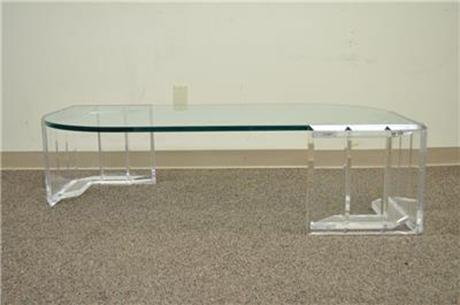 Vintage Mid Century Modern Lucite & Glass Floating Form Sculptural Coffee Table